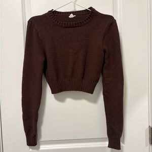 Garage Cropped Crewneck Sweater in Chocolate Brown
